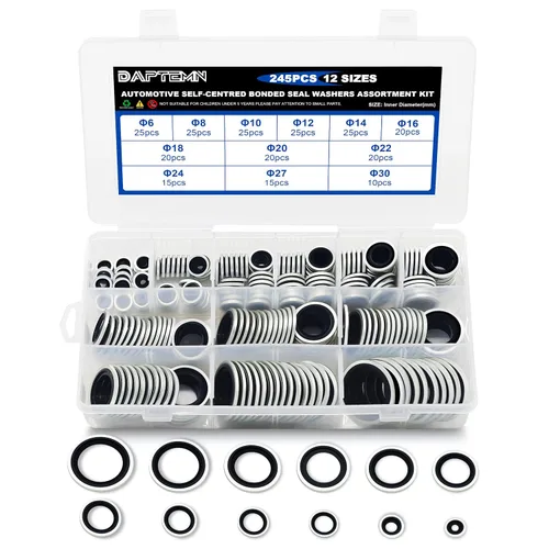 Miniatura 11 de 165 Piezas Arandelas de Sellado Adheridas, Arandelas de Goma de Sellado Autocentradas NBR Métricas de Acero Galvanizado en Zinc, Kit de Surtido