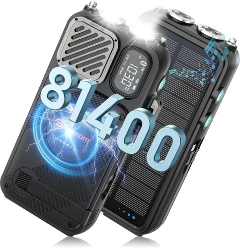 Radio de emergencia y banco de energía solar de 22000 mAh, radio meteorológica FM NOAA, radio portátil con manivela Bluetooth, cargador de teléfono