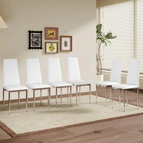 Miniatura 11 de Juego de 4 sillas de comedor modernas, de piel sintética negra, juego de 4, sillas tapizadas con respaldo alto con patas de metal plateado