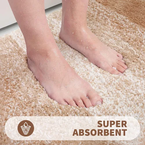 Miniatura 6 de OLANLY Alfombra de baño y inodoro en forma de U, tamaño 59 x 20 pulgadas, tamaño de alfombra de inodoro de 24 x 20 pulgadas, color beige, paquete