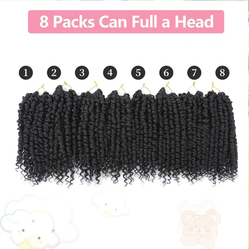 Miniatura 4 de Fulcrum Cabello Passion Twist de 8 pulgadas, 8 paquetes de cabello de ganchillo Passion Twist para mujeres negras, cabello de ganchillo con bucles