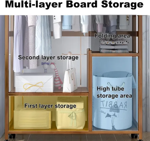 Miniatura 3 de Bamboo Clothing Rack for Hanging Clothes,Portable Garment Rack with Storage Shelves for Organizing Clothes and Shoes,Free Standing Clothes Racks for