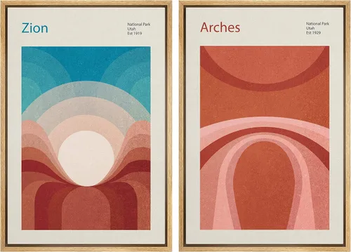 Miniatura 69 de IDEA4WALL Lienzo enmarcado para pared, juego de arte Bauhaus dorado de mediados de siglo, patrón de cuadrícula moderna, ilustraciones con formas