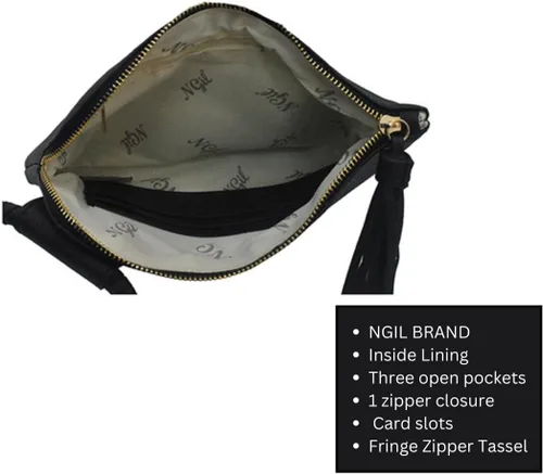 Miniatura 5 de NGIL Mini bolso de pulsera de piel sintética para mujer con borla de flecos, cartera de pulsera para mujer