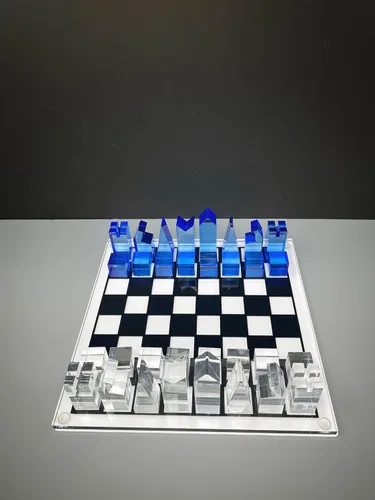 Miniatura 8 de Juego de ajedrez acrílico de lujo, diseño sofisticado y elegante, varios colores disponibles (transparente/azul-azul)