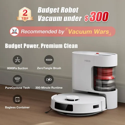 Miniatura 2 de Yeedi C12 Plus Robot aspiradora y trapeador, succión fuerte de 8000 Pa, almacenamiento de polvo de 7 semanas, contenedor de polvo sin bolsa