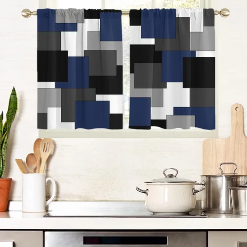 Miniatura 17 de AAtter Cortina de Ventana Verde Azulado y Negro Turquesa Aguamarina Gris Blanco Abstracto Moderno Oscuro Masculino Sala de Estar Dormitorio Cortinas