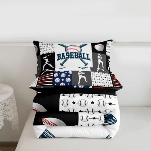 Miniatura 6 de Juego de ropa de cama individual de béisbol deportivo para niños y adolescentes, juego de edredón de atletas de béisbol para niños, juego de edredón