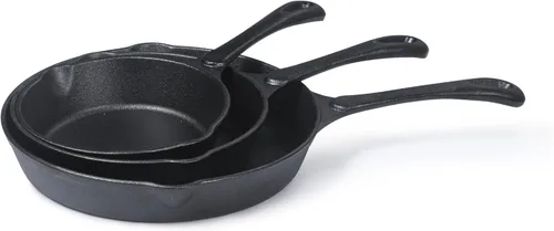 Commercial CHEF Juego de sartenes de hierro fundido de 3 piezas, 6 pulgadas, 8 pulgadas y 10 pulgadas, utensilios de cocina de hierro fundido