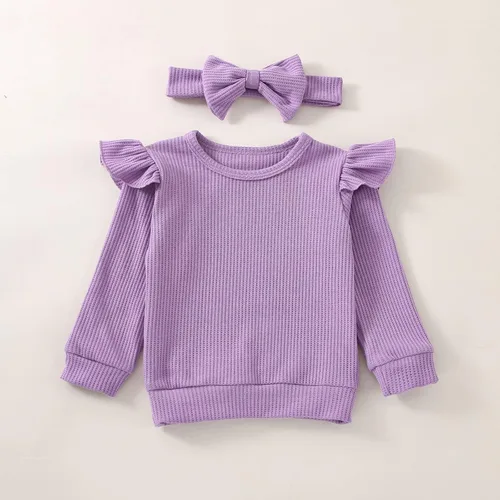 Miniatura 5 de Conjunto de ropa de bebé niña para otoño e invierno, conjunto de sudadera de manga larga y pantalones con diadema