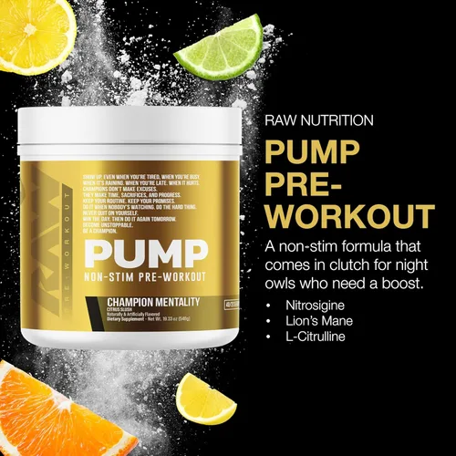 Miniatura 2 de RAW Pump sin estimulantes para preentrenamiento (Mentalidad de Campeón) - Suplemento en polvo con impulsor de óxido nítrico sin estimulantes