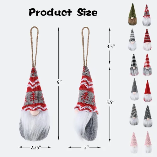 Miniatura 2 de 12 piezas para colgar en el árbol de Navidad, enanos de felpa suecos, hechos a mano, Papá Noel, elfo, decoraciones de Navidad, decoración