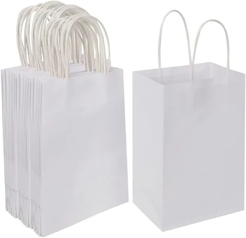 Miniatura 14 de Oikss Paquete de 50 bolsas de regalo pequeñas de 5.25 x 3.25 x 8.25 pulgadas, color marrón con asas, a granel para fiestas de cumpleaños