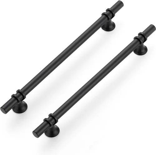 Miniatura 11 de Ravinte Paquete de 5 tiradores de gabinete de cocina con un solo agujero con base redonda, tiradores de cajón negro mate, manijas de gabinete de 2