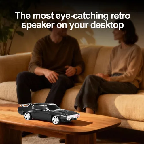 Miniatura 8 de Altavoz Bluetooth retro para automóvil con sonido estéreo HD, emparejamiento TWS, luces LED de fiesta, micrófono incorporado, altavoz Bluetooth Negro