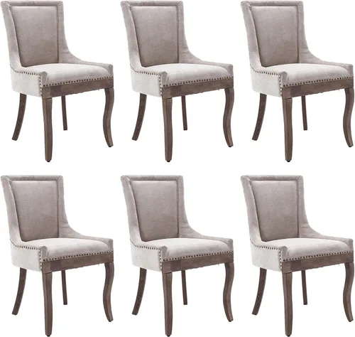 Miniatura 20 de Aoowow Juego de 2 sillas laterales tapizadas vintage de tela, sillas de madera maciza para cocina, comedor con cabezas de clavo, patas de madera