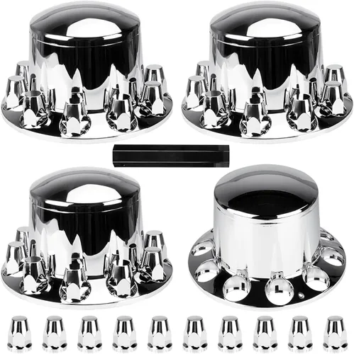 Juego de cubiertas de rueda de eje trasero Youxmoto de 33mm con tuerca de lengüeta atornillada para camión semi, plástico ABS cromado, ajuste