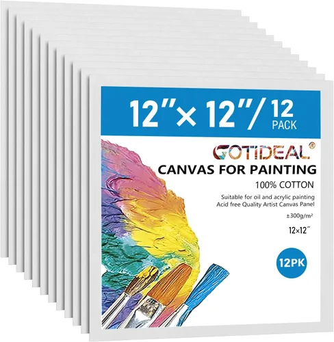 Miniatura 11 de GOTIDEAL Lienzos para pintura, 10 x 10 pulgadas, paquete de 12 paneles de lienzo planos en blanco imprimados profesionales, 100% algodón, tableros