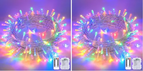 Miniatura 17 de JMEXSUSS Luces de Navidad multicolor que funcionan con pilas con 8 modos de control remoto, impermeables, 33 pies, 100 luces LED de Navidad