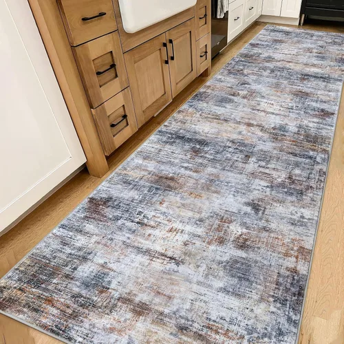 Miniatura 1102 de IOHOUZE Alfombra abstracta lavable de 3 x 12 pies para pasillos, antideslizante para cocina, camino de entrada de lana sintética para interiores
