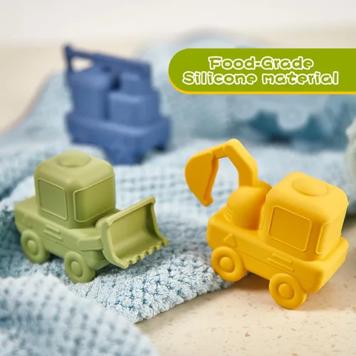 Miniatura 5 de Juguetes de baño sin moho para niños pequeños, paquete de 4 juguetes de baño de silicona de grado alimenticio, camión fácil de limpiar y juguete