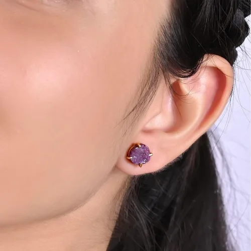 Miniatura 144 de Gempires Natural Raw Prong Setting Stud Earrings, 8-10 mm Crystals Earring, Handmade Jewelry, Gift for Her