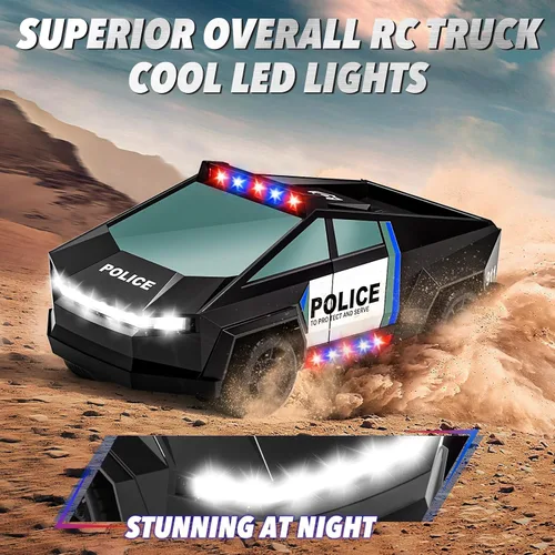 Miniatura 3 de MACALOCA Juguetes de coche a control remoto, camión RC con temática de policía 1:20 con luces LED intermitentes y espacio de carga, 2.4 GHz