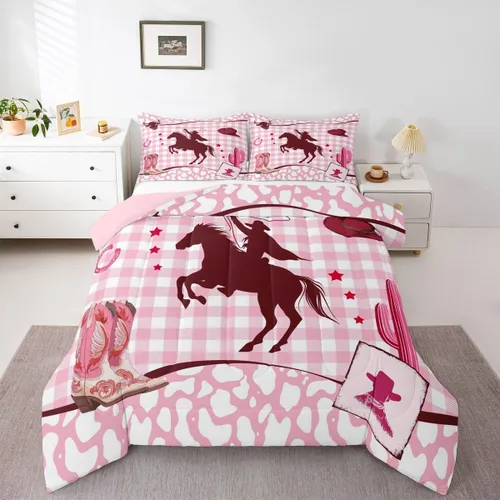 Miniatura 40 de Juego de edredón de vaquero, tamaño King, juego de ropa de cama de herradura con estrellas del oeste de Texas para adultos, hombres y niños, ropa