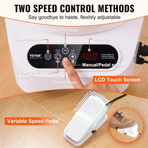 Miniatura 4 de VEVOR Rueda de cerámica de 11 pulgadas para adultos, máquina formadora de 450 W con motor de accionamiento directo y pantalla táctil LCD, pedal
