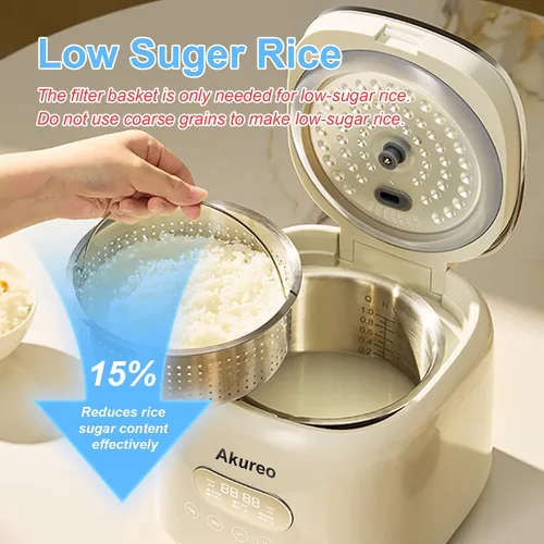 Miniatura 3 de olla de arroz de 5 tazas (2.5L) con bajo contenido de azúcar, con olla interior de acero inoxidable 304, saludable para hogares de 2-3 personas