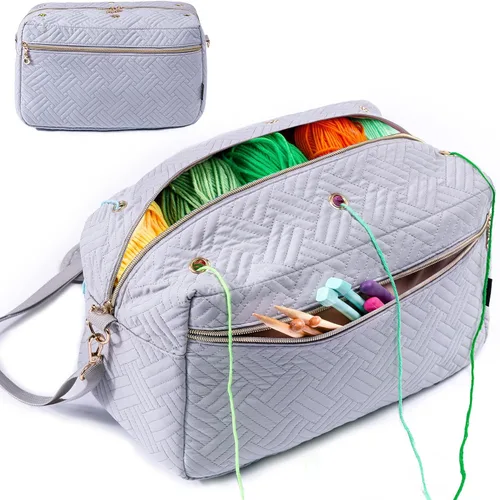 Miniatura 13 de MYBAGZING Organizador de bolsas de ganchillo - Bolsa de tejer - Organizador de almacenamiento de hilo - Bolsa de hilo para ganchillo - Soporte
