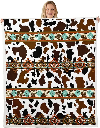 Miniatura 43 de Erosebridal Manta de forro polar de piel de vaca con estampado de leopardo marrón, manta occidental de 50 x 60 pulgadas, manta con estampado de vaca