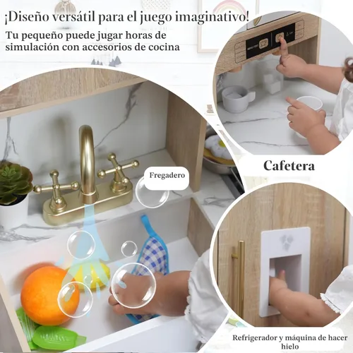Miniatura 4 de inFUNSAME - Juego de cocina para niños con luces y sonidos realistas, diseño moderno, juguete de cocina de madera mejorado con áreas de juego Madera