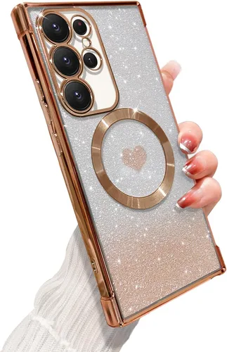 Miniatura 16 de ZONRW Funda magnética para Samsung Galaxy S22 Plus, para mujeres y niñas, chapado de lujo suave, con purpurina degradada, lindo corazón, compatible