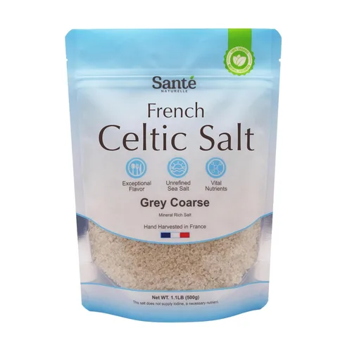 Sante Naturelle Sal Celtica Grisa Gruesa - 1.1 lb (18 oz) Sal marina francesa sin refinar orgánica, rica en más de 82 minerales, 100% natural y