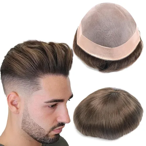 Miniatura 18 de Toupee - Sistema de reemplazo de cabello para hombres, cabello humano real, 5 x 7 pulgadas, base de encaje mono, extensión duradera para hombre