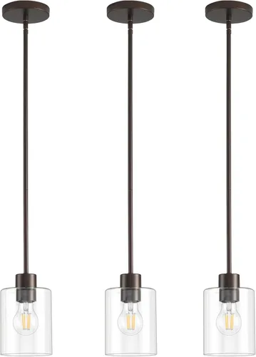 Miniatura 31 de Moderna lámpara colgante cilíndrica de cristal transparente de granja, luces de isla para cocina, mini iluminación colgante para decoración de isla
