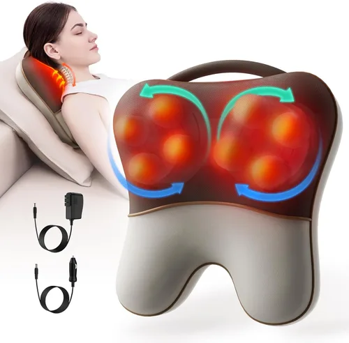 Shiatsu Masajeador de cuello y espalda con calor, masajeador de espalda para aliviar el dolor de tejido profundo, masajeador para dolor de cuello y