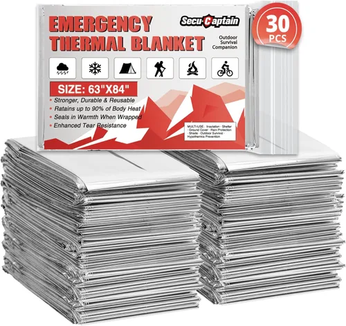 Miniatura 19 de SecuCaptain Mantas Térmicas de Emergencia de Supervivencia: Extra Grandes 84" x 63" Kit de Manta de Mylar Espacial para Exteriores Camping
