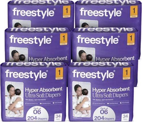 Pañales Freestyle BambooTek - (Talla 1) Hiperabsorbentes y No Tóxicos – Pañales Desechables para Piel Sensible – Pañales Ultra Suaves (8-14 libras)