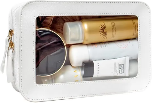Miniatura 20 de Bolsa de maquillaje transparente pequeña, aprobada por la TSA, bolsa de aseo portátil con cremallera, bolsa de viaje para cosméticos, estuche Rosa