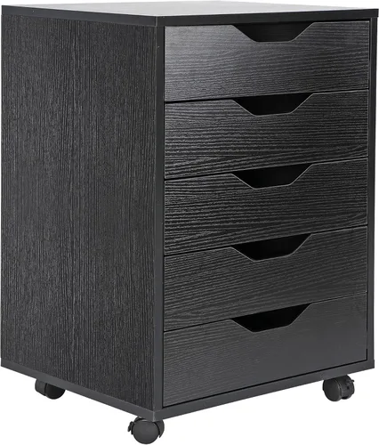 Miniatura 8 de ZENY Cómoda de 5 cajones, archivador móvil con ruedas, gabinete de almacenamiento para oficina en casa debajo del escritorio, cajones de Negro