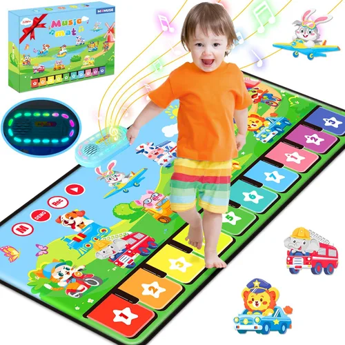 MOMUSE Tapete Musical de Piano con 80 Sonidos, Manta de Juego Táctil Grande de Animales y Autos, Alfombra Musical para Niños Pequeños de 1-3, Tapete