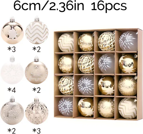 Miniatura 2 de 16 piezas Adornos de árbol de Navidad - Juego de adornos de bola de Navidad dorados para Navidad, festividades, coronas y decoraciones de fiesta