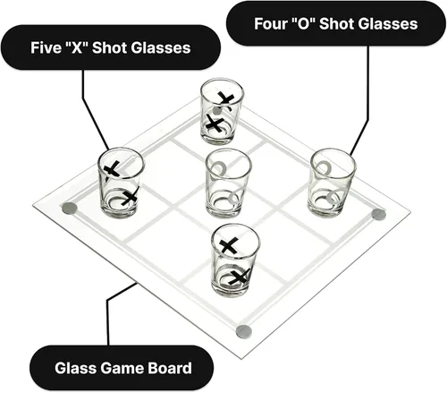 Miniatura 3 de Fairly Odd Novelties Shot Glass Tic Tac Toe Juego - Diseño elegante para beber divertido, perfecto para fiestas, parejas y estrategia, tablero