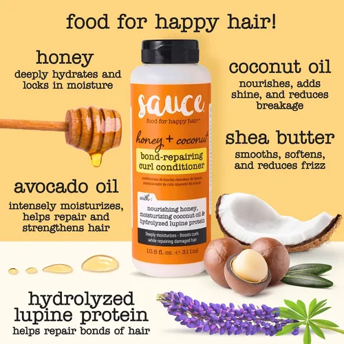 Miniatura 4 de SAUCE Honey + Coconut Bond Repair - Acondicionador para cabello rizado, 10.5 onzas líquidas, controla el encrespamiento, ayuda a reparar el daño