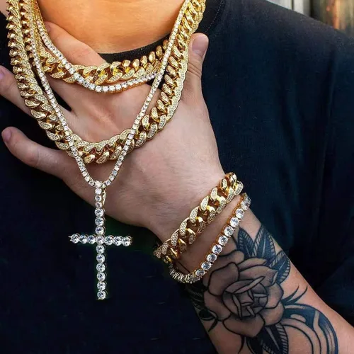 Miniatura 6 de JINAO Cadena de Cruz para Hombres Collar de Cruz de Oro Chapado en Oro de 14K Cadena de Cruz de Clavo Grande con Circonitas Cúbicas Colgante Joyería