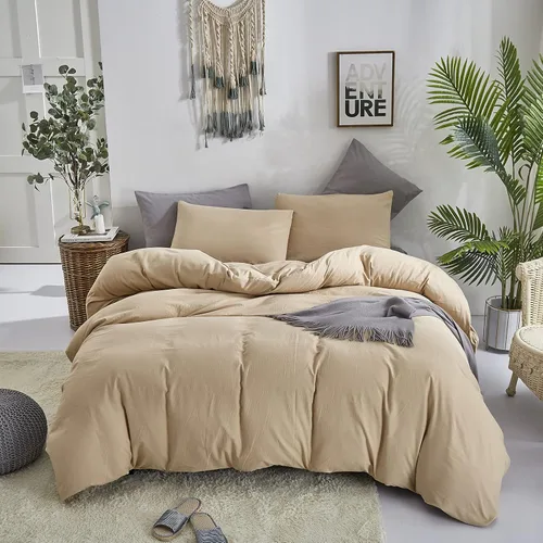 Miniatura 4 de Pureant - Juego de edredón color beige, tamaño King, ropa de cama color champán sólido, edredón color marrón claro para mujeres y hombres, edredón