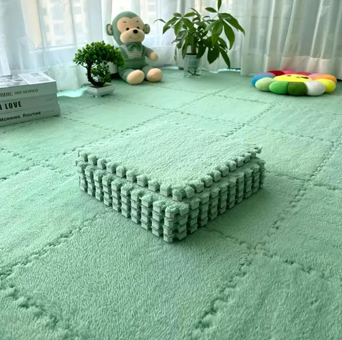 Miniatura 20 de 12 piezas de baldosas de alfombra de espuma entrelazadas para niños con borde, cuadrados gruesos de alfombra de felpa, tapetes de juego para el Negro