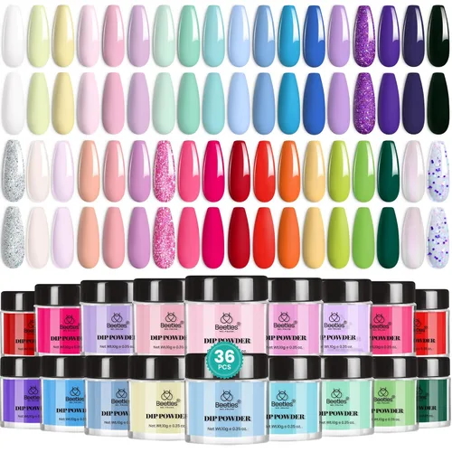 Miniatura 11 de Beetles - Kit de iniciación de uñas en polvo de inmersión, 20 colores, pastel, nude, azul, rosa, purpurina, 36 piezas, juego de polvos de inmersión